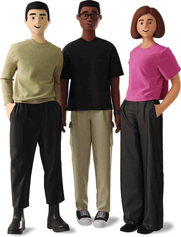 youg people in casual clothes standing in 3d